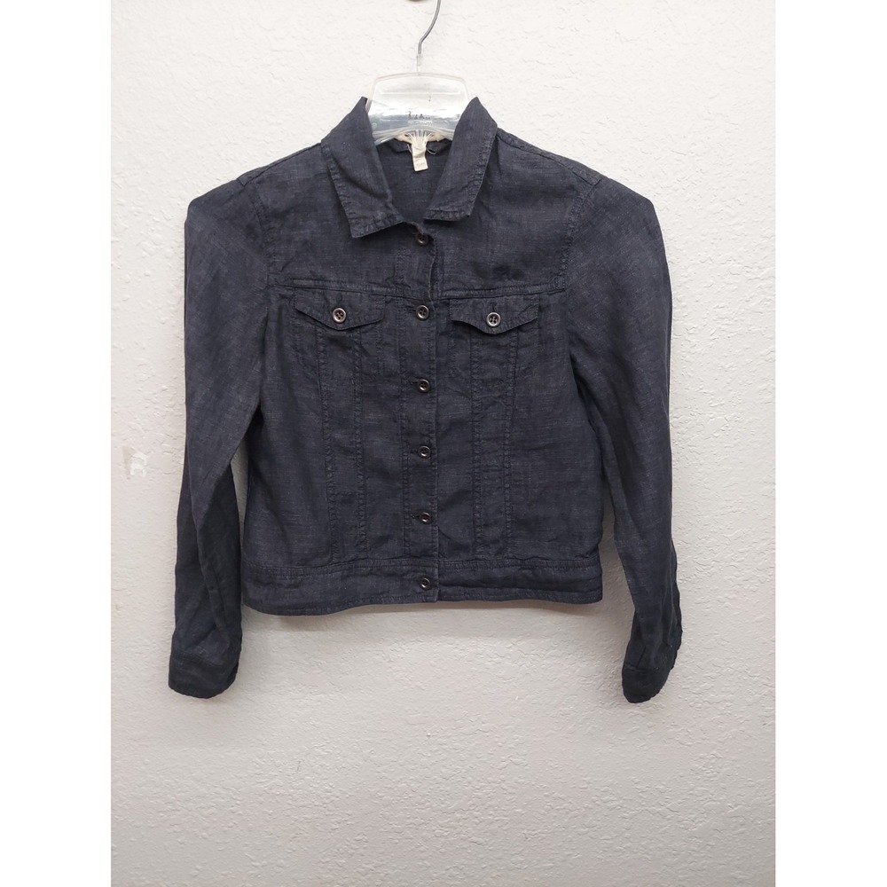 Eileen Fisher Chambray Jacket Womens Petite Small Charcoal Gray LINEN Utility